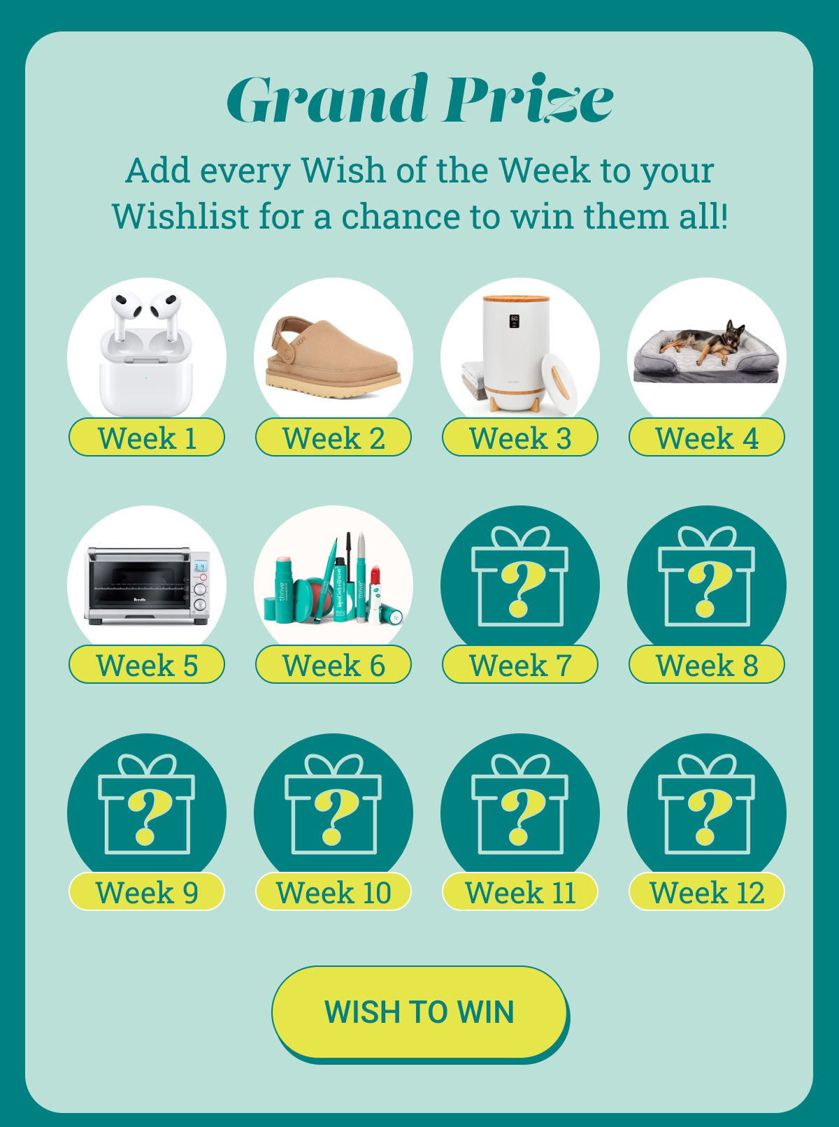 Wish for all 12 gifts to win the Grand Prize